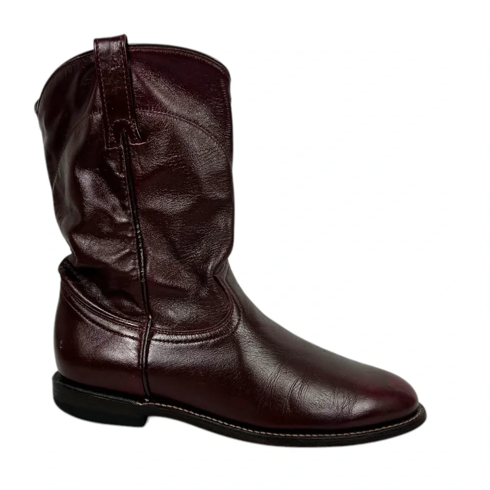 Cowtown Mens Size 7.5 D Brown Leather Smooth Soft Cowboy Boots Burgundy Vintage